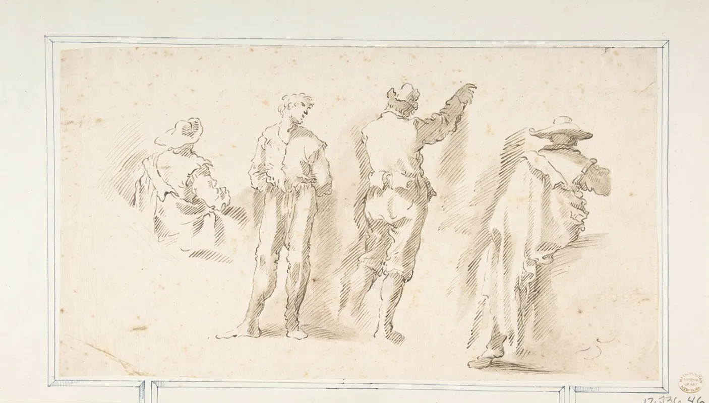 Figure Studies Two Standing And Two Seated Men by Domenico Gargiulo - Canvas Print