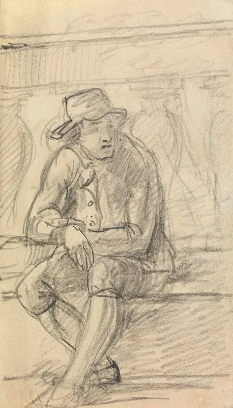 Figure Study Of A Young Man With A Hat Sitting Outside