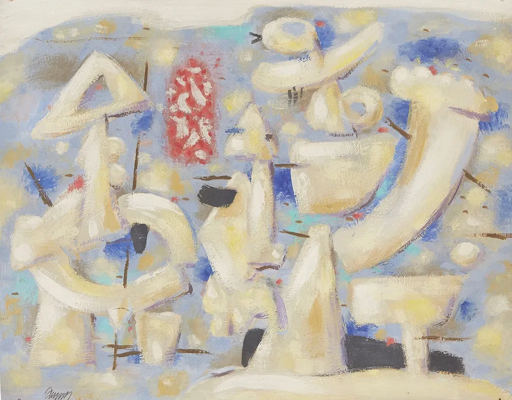 Figuren Auf Blau by Willi Baumeister - Canvas Print