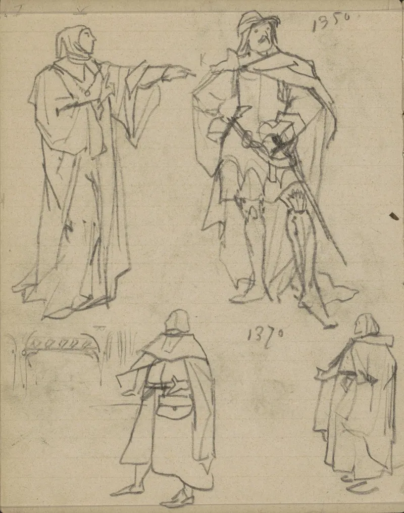 Figuren In Kostuums Uit 1350 En 1370
