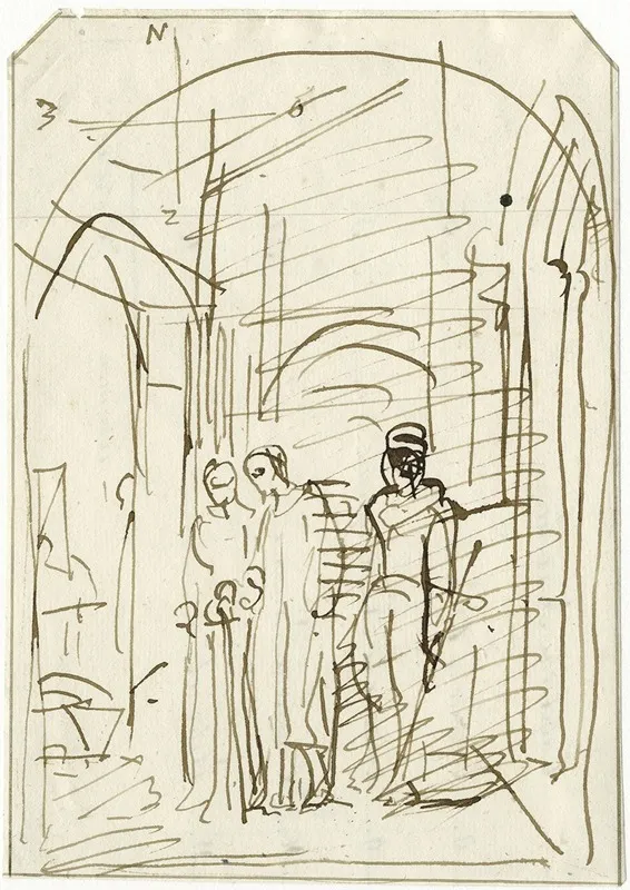 Figuren In Portaal Oldenbarnevelt Voor De Executie by David Humbert de Superville - Canvas Print