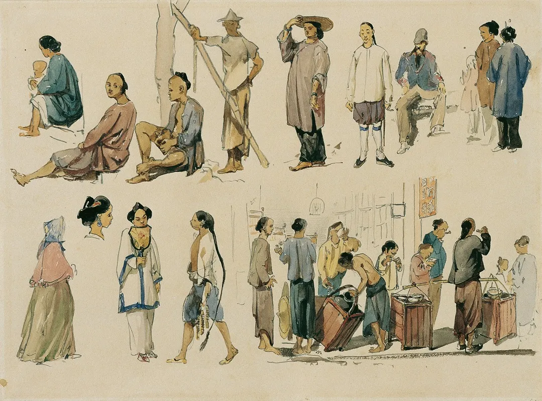 Figurenstudien Von Chinesen by Joseph Selleny - Canvas Print