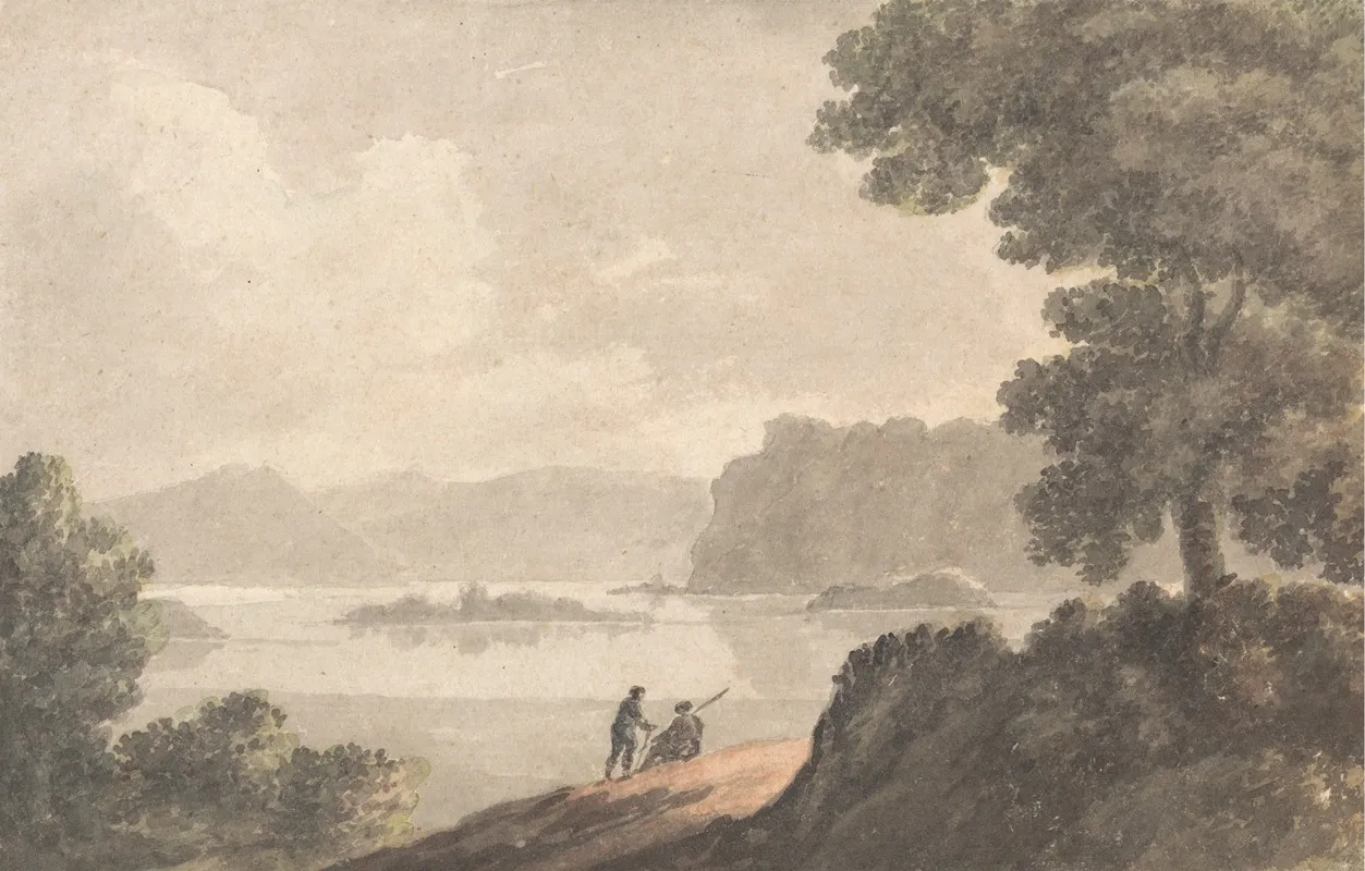 Figures In A Lakeside Romantic Landscape by Robert Adam - Canvas Print