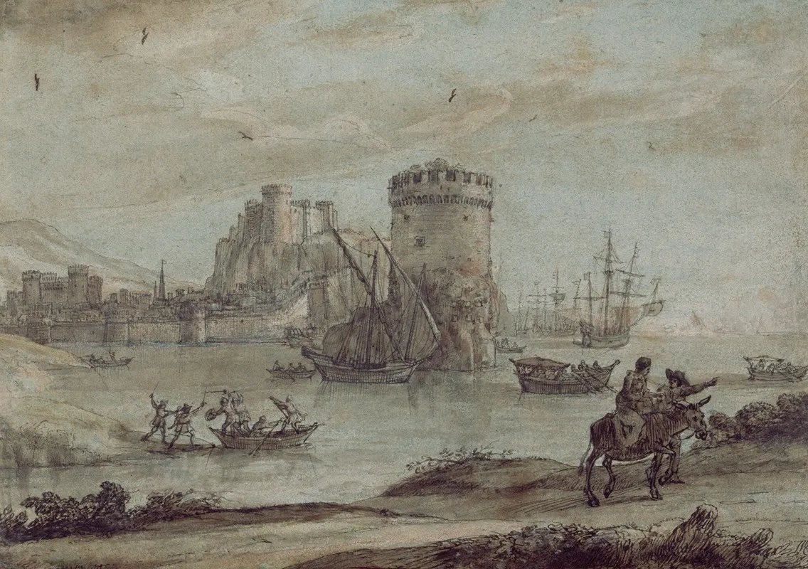 Figures In A Landscape Before A Harbor