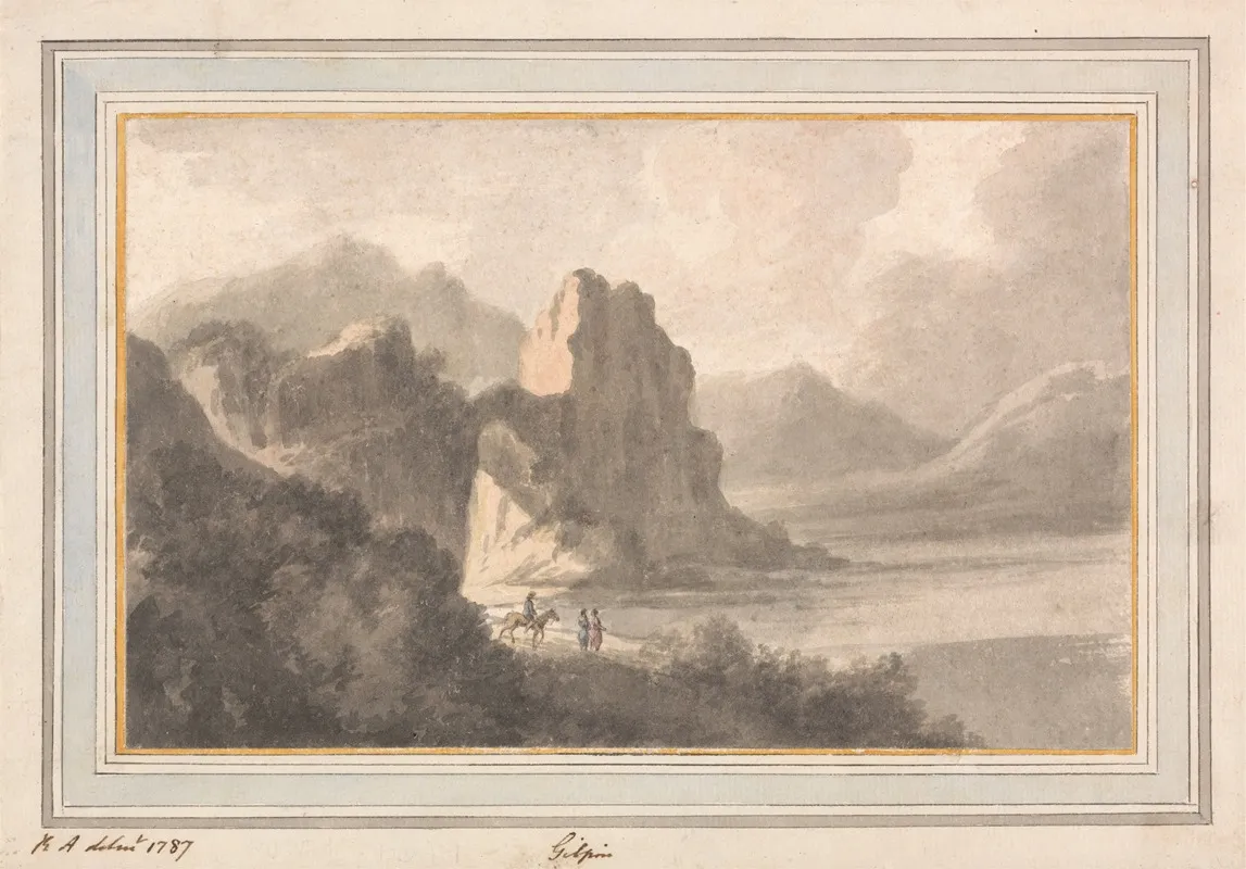 Figures In A Rocky Romantic Landscape by Robert Adam - Canvas Print