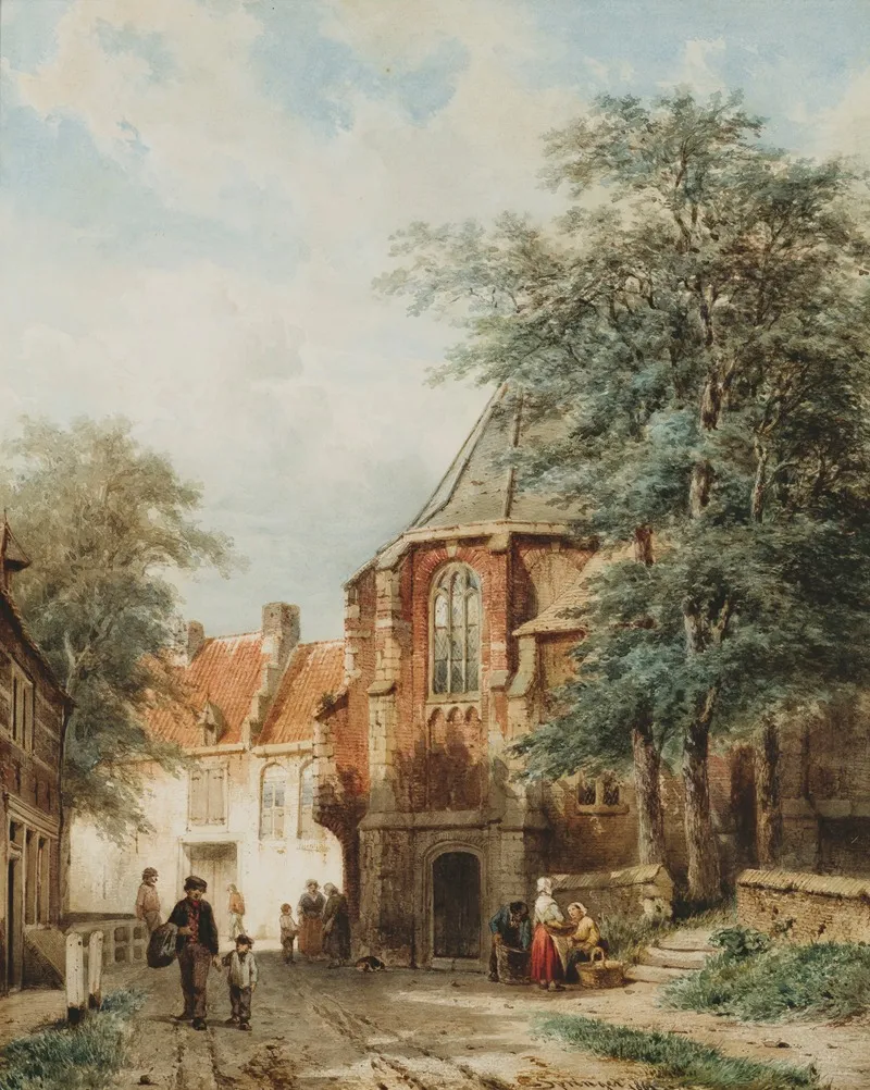 Figures In The Dorpsstraat Asperen by Cornelis Springer - Canvas Print