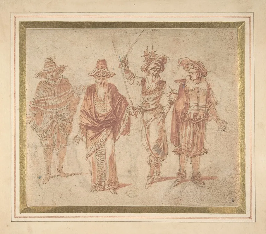 Figures In Theatrical Costumes by Claude Gillot - Canvas Print