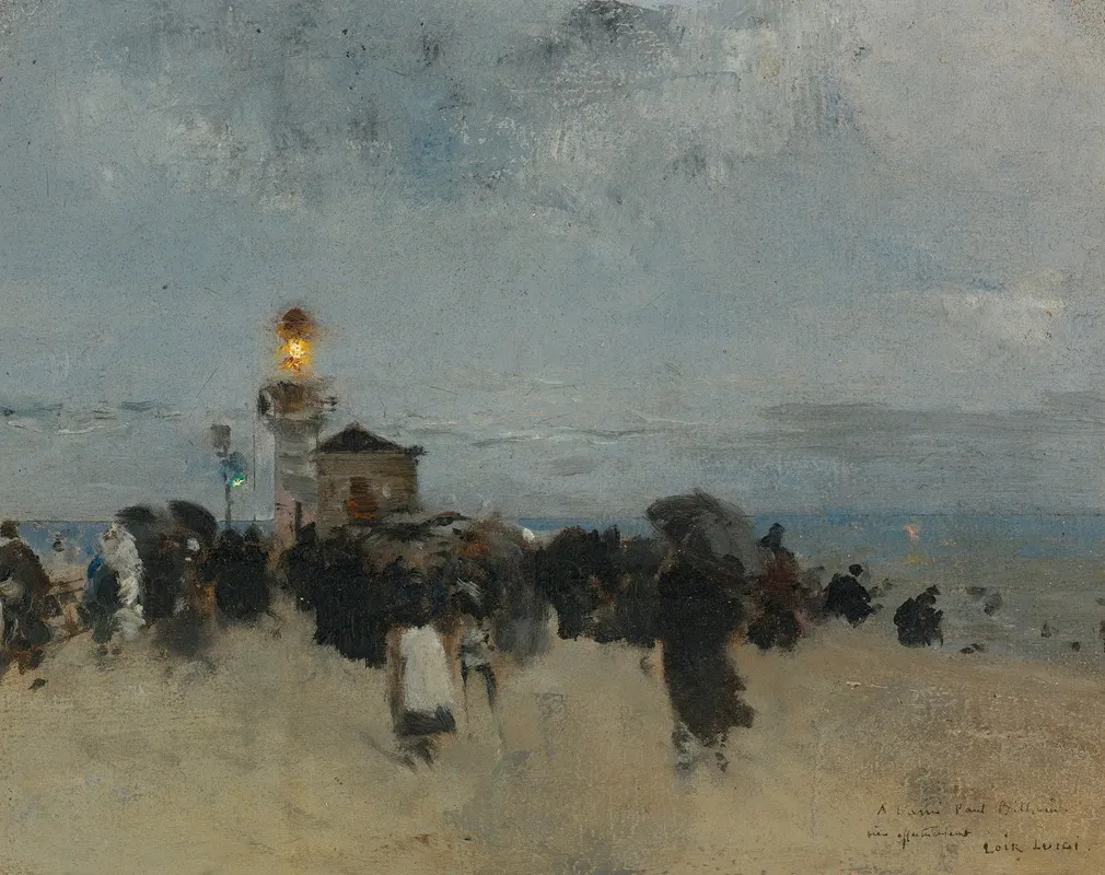 Figures Near A Lighthouse by Luigi Loir - Canvas Print