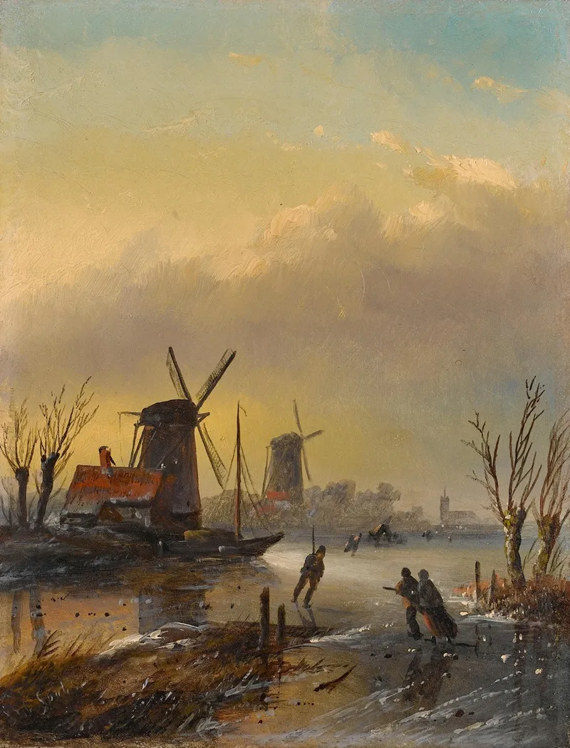 Figures On A Dutch Frozen Waterway