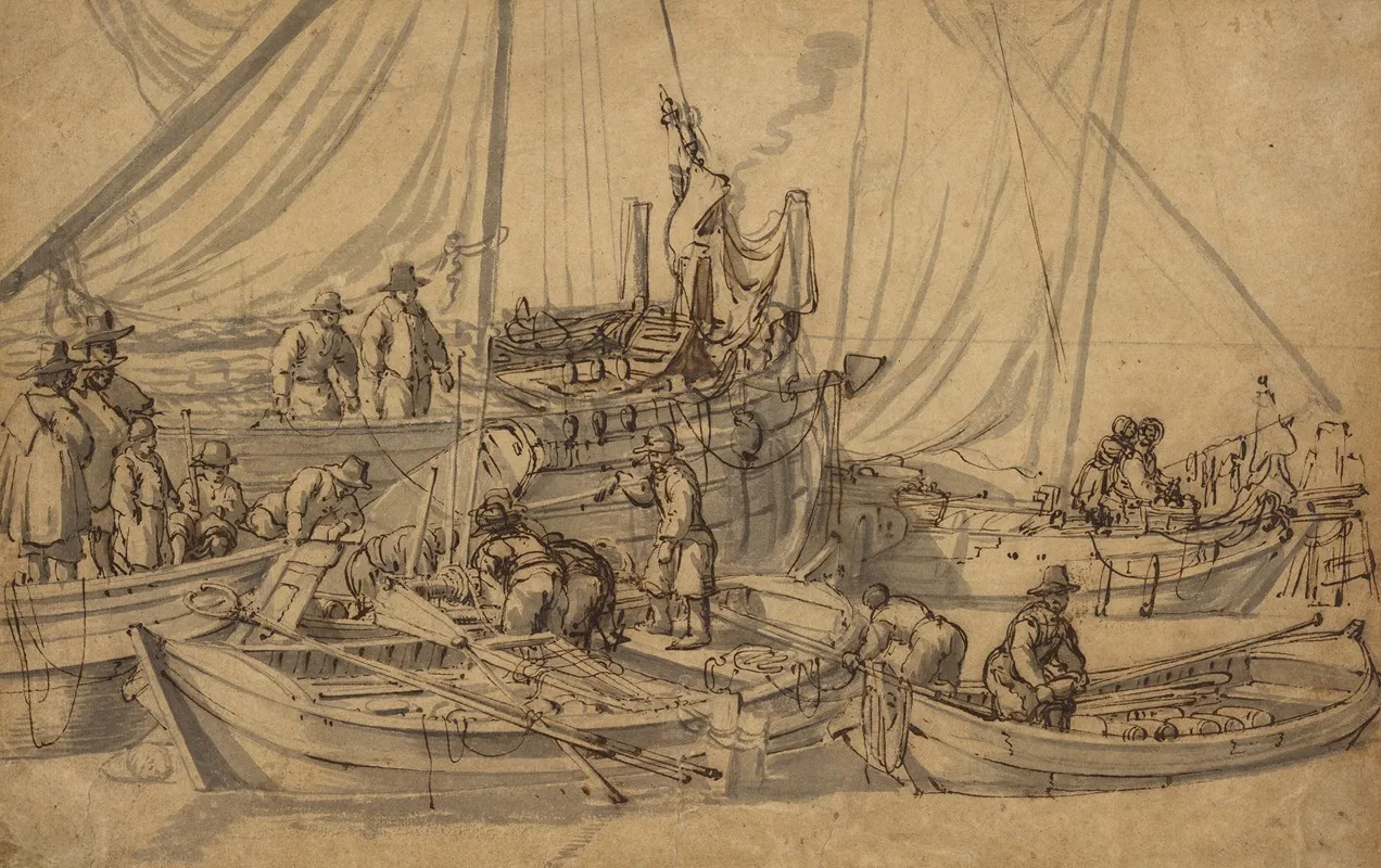Figures On Board Small Merchant Vessels by Willem van de Velde the Elder - Canvas Print