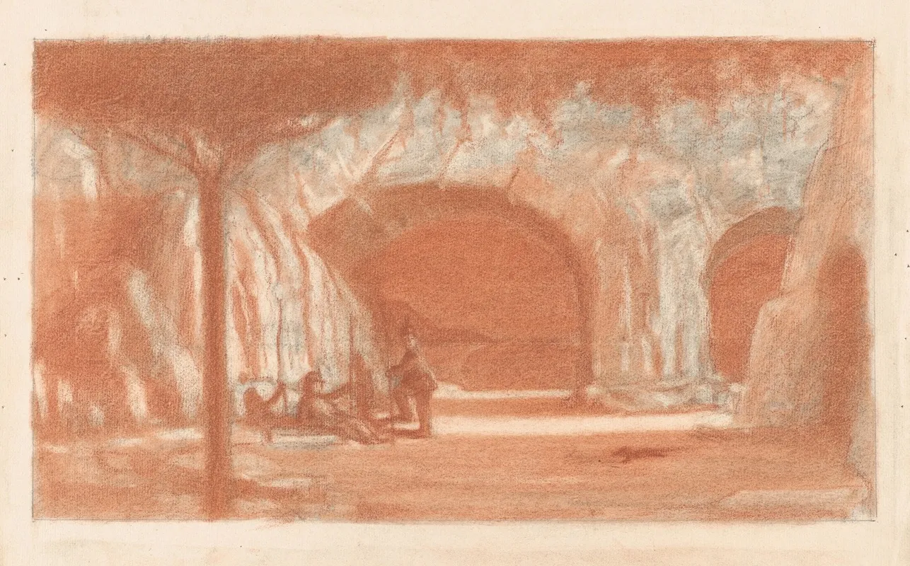 Figures Resting By A Cave by Herbert Crowley - Canvas Print