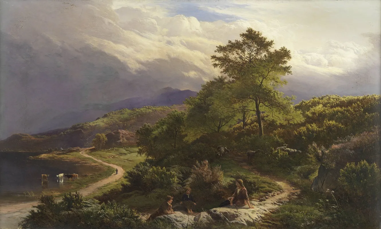 Figures Resting In A Mountain Landscape