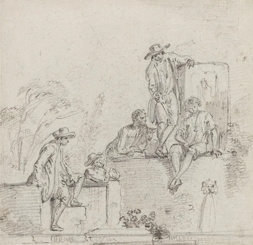 Figures Seated Around A Fountain