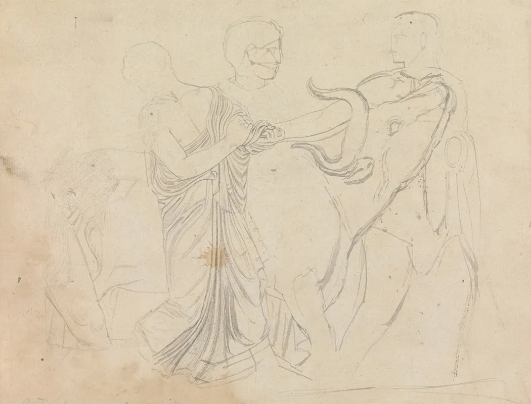 Figures With A Bull From Parthenon Frieze by William Pars - Canvas Print