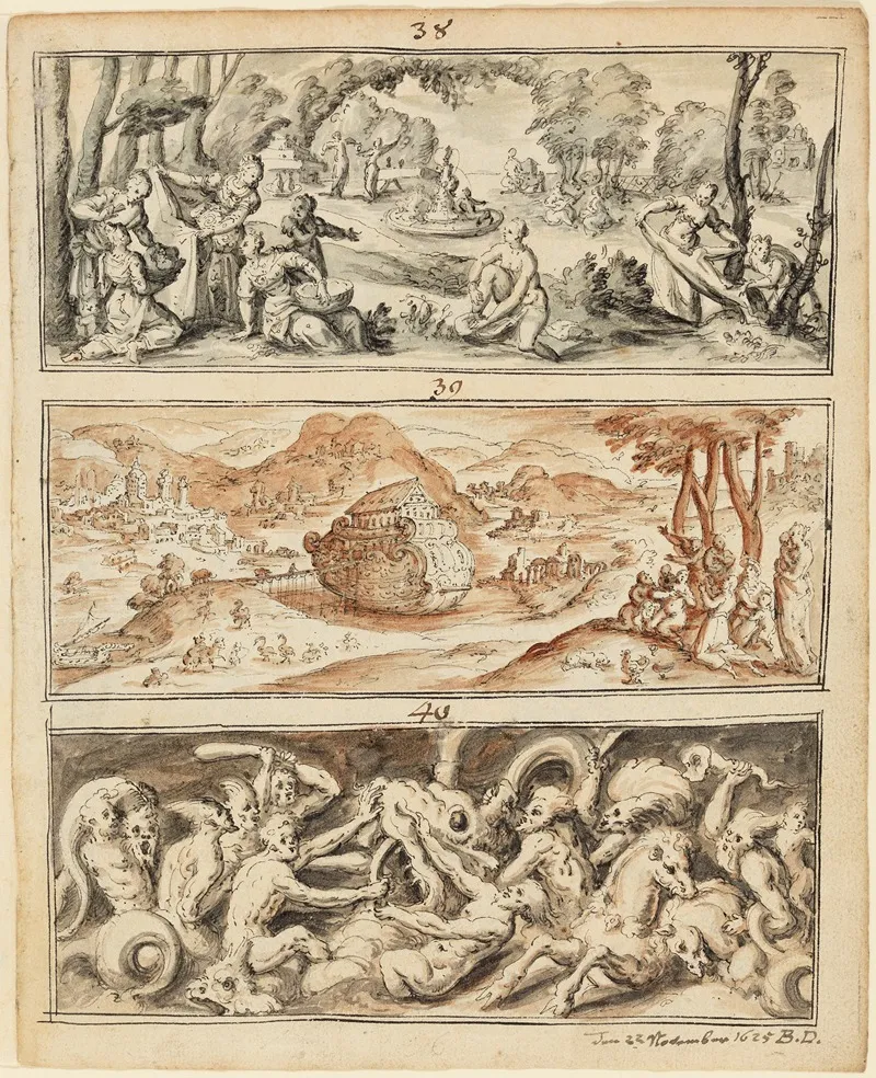 Findung Mosis Die Arche Und Drei Weitere Kompositionen by Bartholomäus Dietterlin - Canvas Print