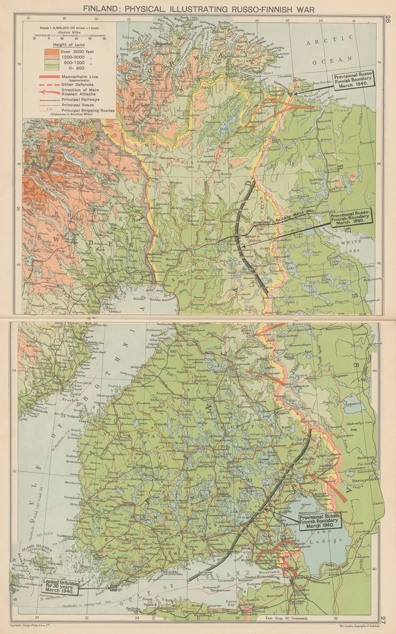 Finland‎ ‎physical‎ ‎illustrating‎ ‎russo Finnish‎ ‎war by London Geographical Institute - Canvas Print