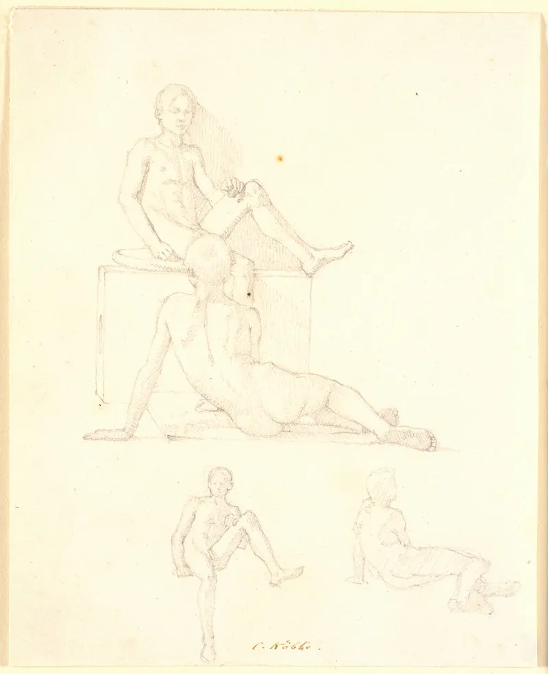 Fire Modelstudier Af Drenge by Christen Købke - Canvas Print