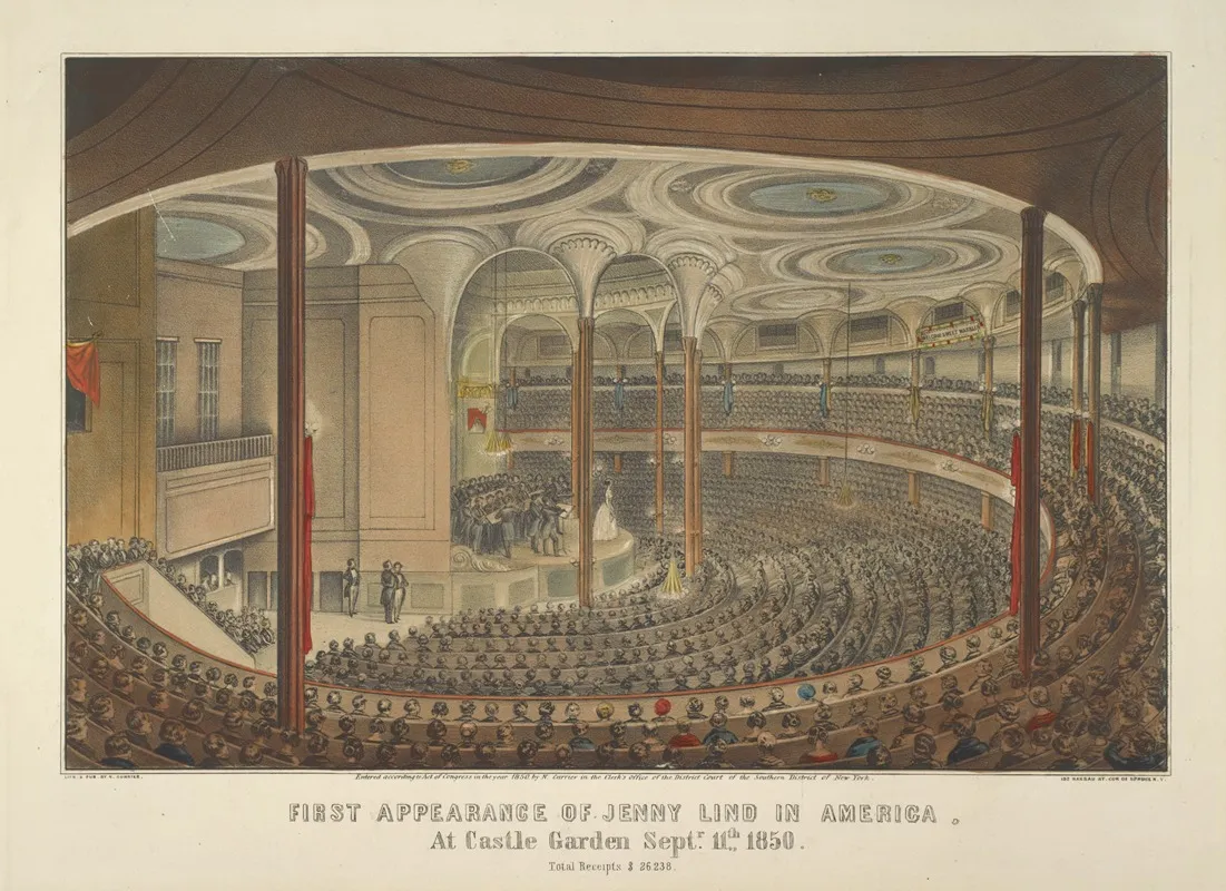 First Appearance Of Jenny Lind In America At Castle Garden Septr 11th 1850 Total Receipts 26238