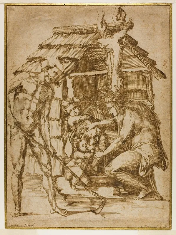 First Family Before A Shelter by Baccio Bandinelli - Canvas Print