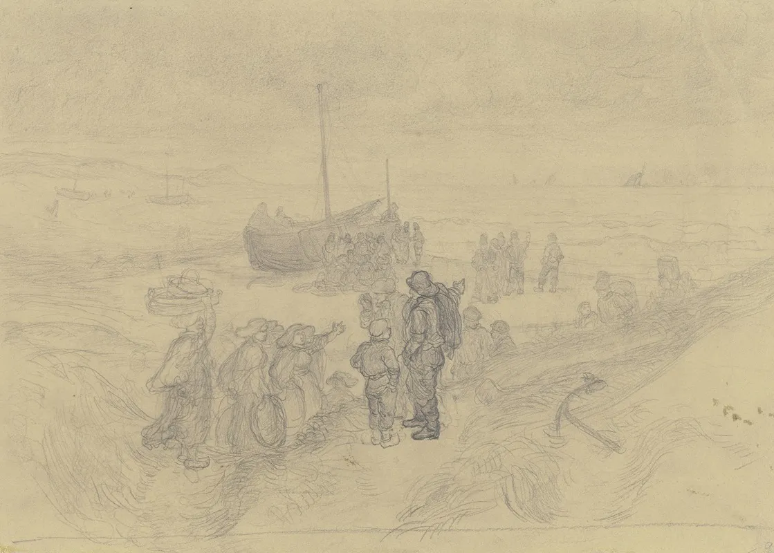 Fischer Am Strand Von Scheveningen by Friedrich Karl Hausmann - Canvas Print