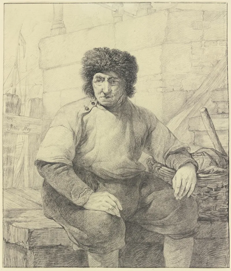 Fischer Auf Einer Hafenmauer Sitzend by Jacob van Strij - Canvas Print