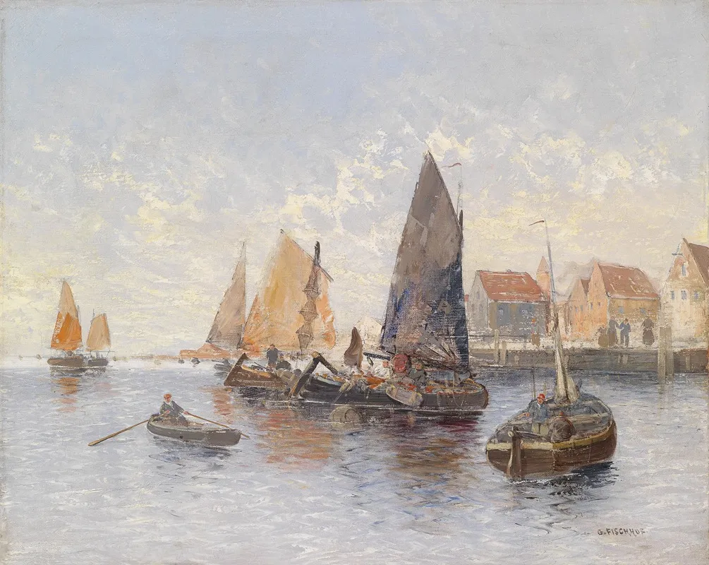 Fischer Im Hafen by Georg Fischhof - Canvas Print