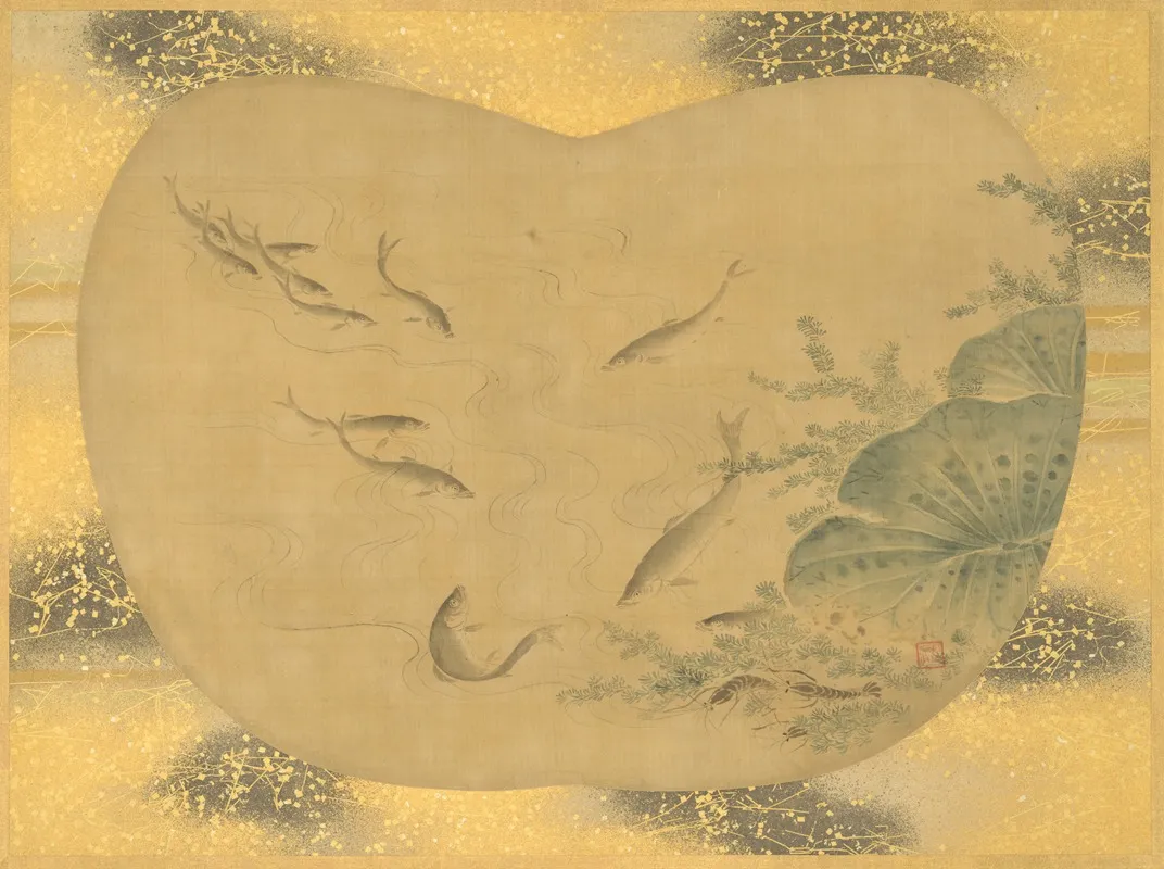 Fish And Waterweeds In A Lotus Pond by Kanō Tsunenobu - Canvas Print