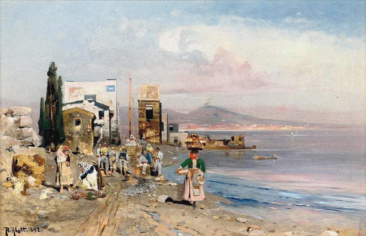 Fisherfolk On The Neapolitan Coast by Robert Alott - Canvas Print