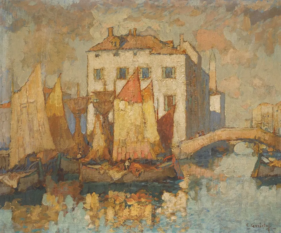 Fisherman In Chioggia by Konstantin Ivanovich Gorbatov - Canvas Print