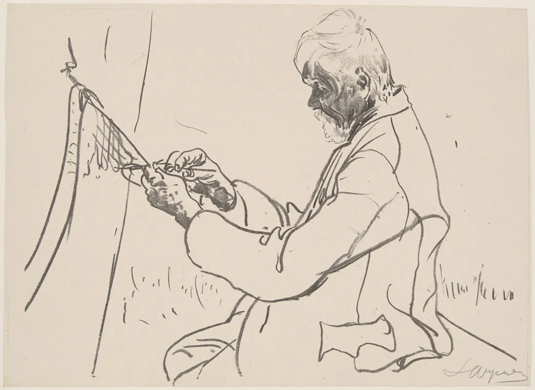 Fisherman Repair The Net by Leon Wyczółkowski - Canvas Print