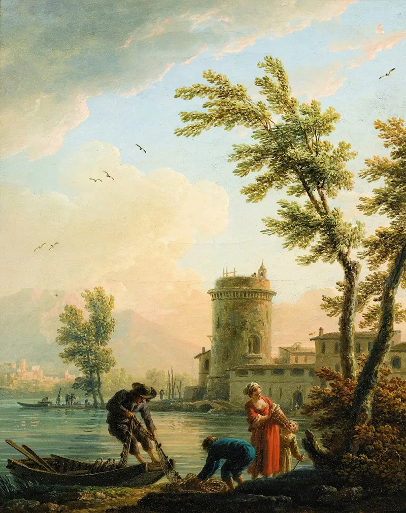 Fishers At Sunrise by Claude-Joseph Vernet - Canvas Print