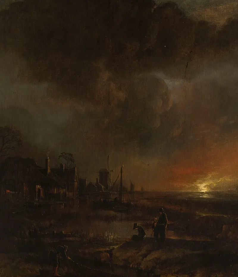 Fishing At Night by Aert van der Neer - Canvas Print