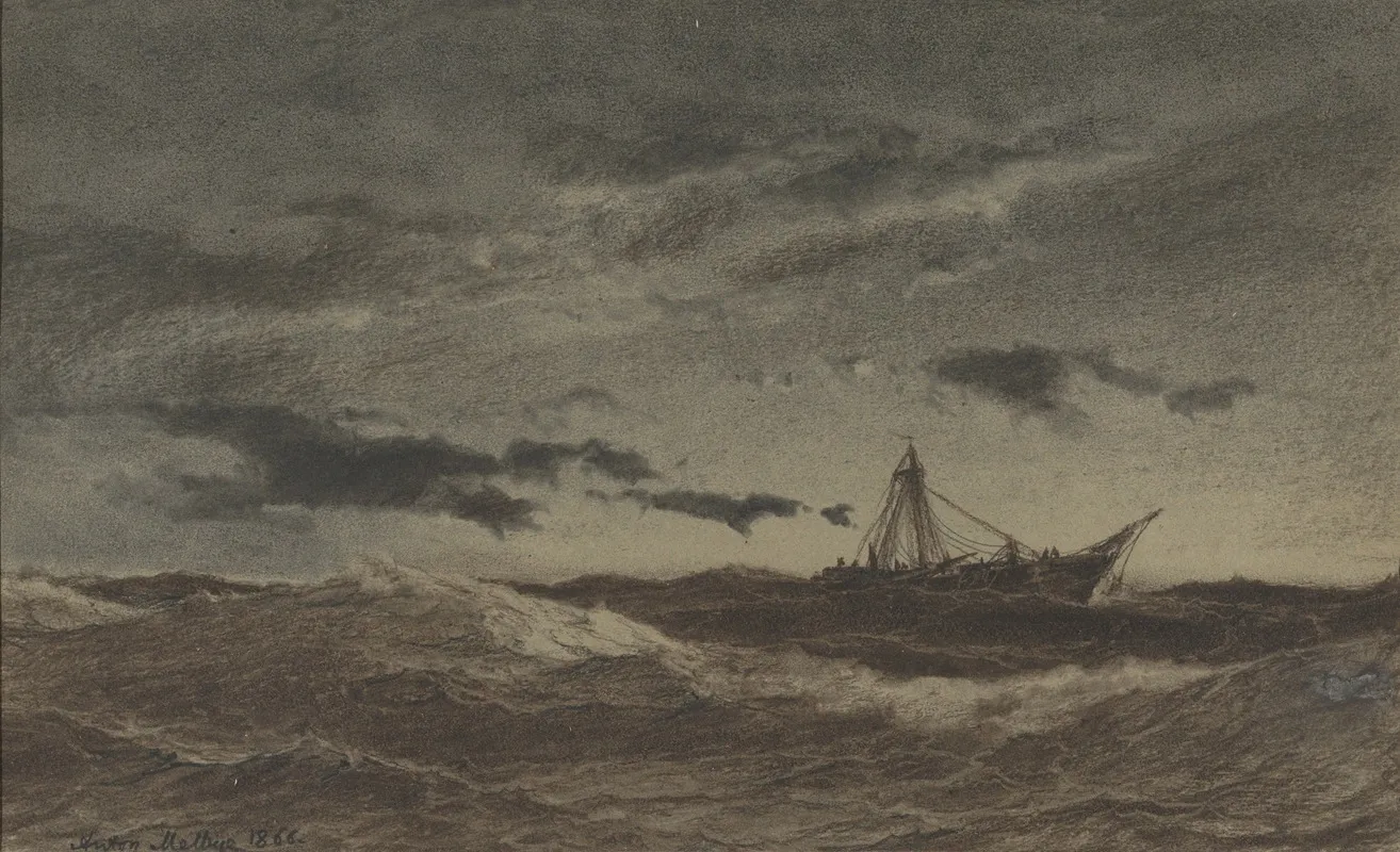 Fishing Boat At Sea by Anton Melbye - Canvas Print