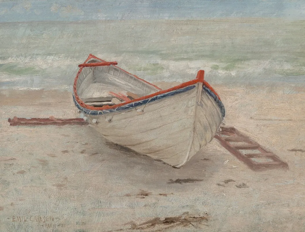 Fishing Boat On Shore by Emil Carlsen - Canvas Print