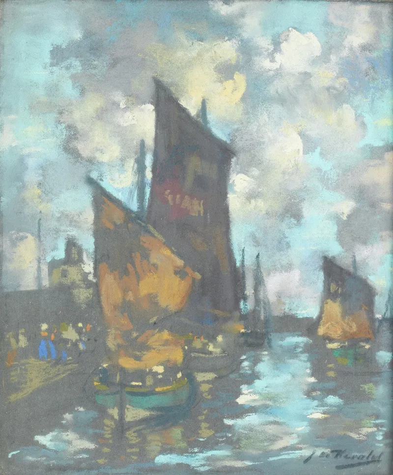 Fishing Boats In A Harbour by James Watterston Herald - Canvas Print