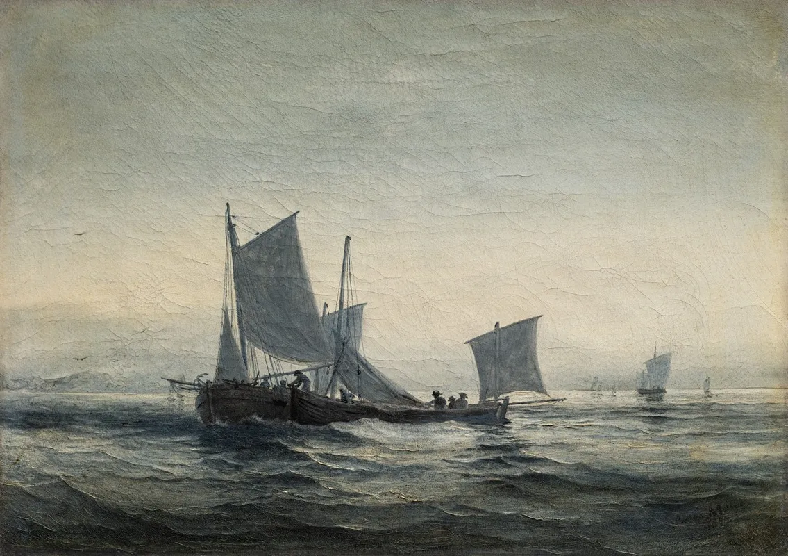 Fishing Boats In The Channel by Anton Melbye - Canvas Print