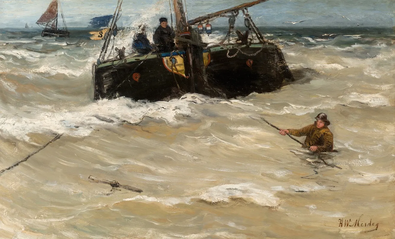 Fishing Boats In The Surf by Hendrik Willem Mesdag - Canvas Print