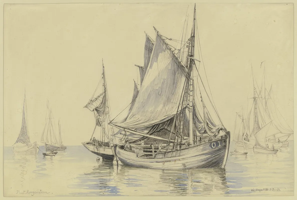 Fishing Boats Near Ostend by Friedrich Ernst Morgenstern - Canvas Print