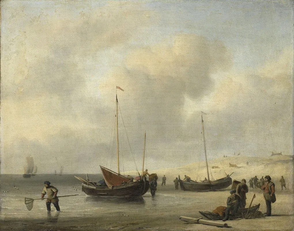 Fishing Boats On Shore The Shore Unloading A Fishing Smack