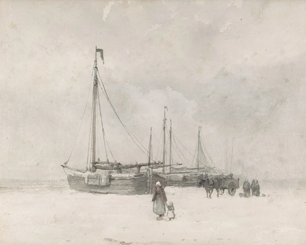 Fishing Boats On The Beach In Winter