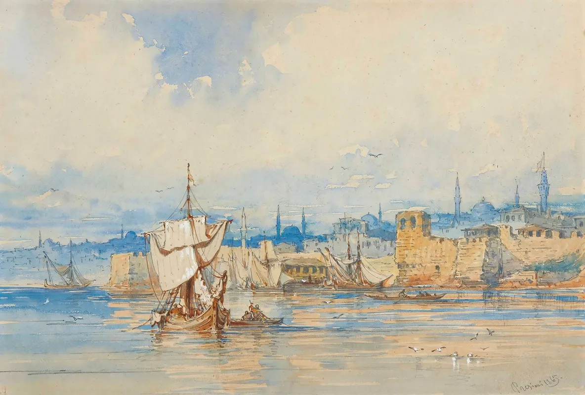 Fishing Boats On The Sea Of Marmara At Kumkapi Istanbul by Amadeo Preziosi - Canvas Print