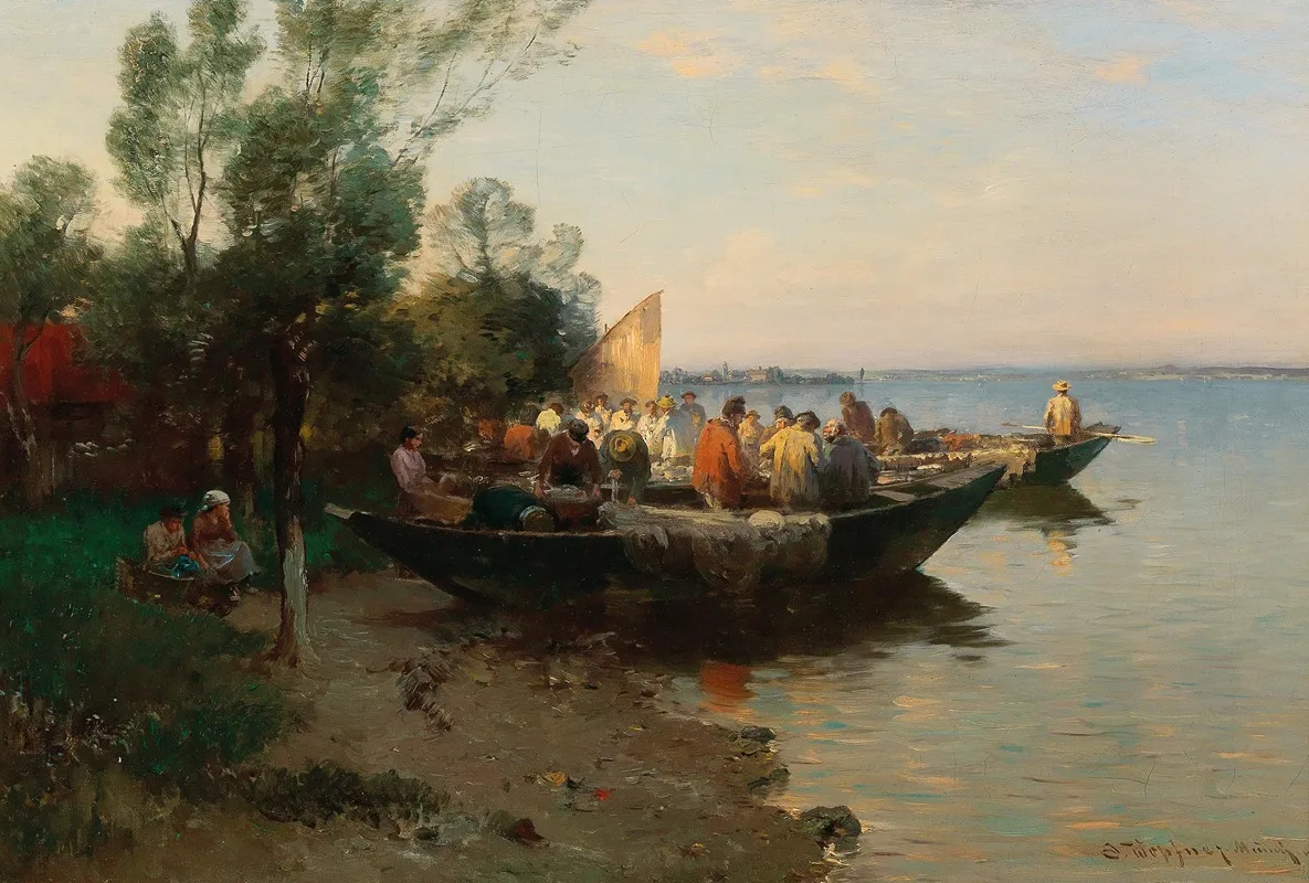 Fishing Boats On The Shore Of Lake Constance At Dusk