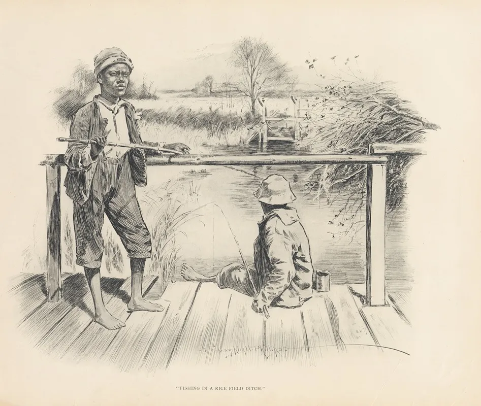 Fishing In A Rice Field Ditch 2 by J. Campbell Phillips - Canvas Print