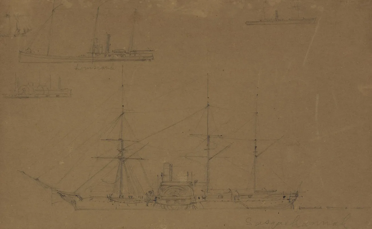 Five Broadside Views Of Steamships And A Sailboat