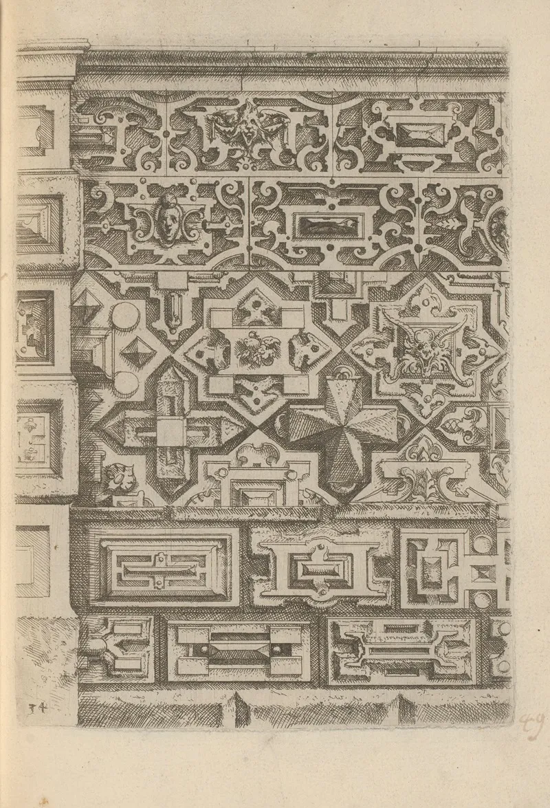 Five Friezes Decorated With Scrollwork Cartouches And Mascarons Geometric Patterns And Relief by Wendel Dietterlin - Canvas Print