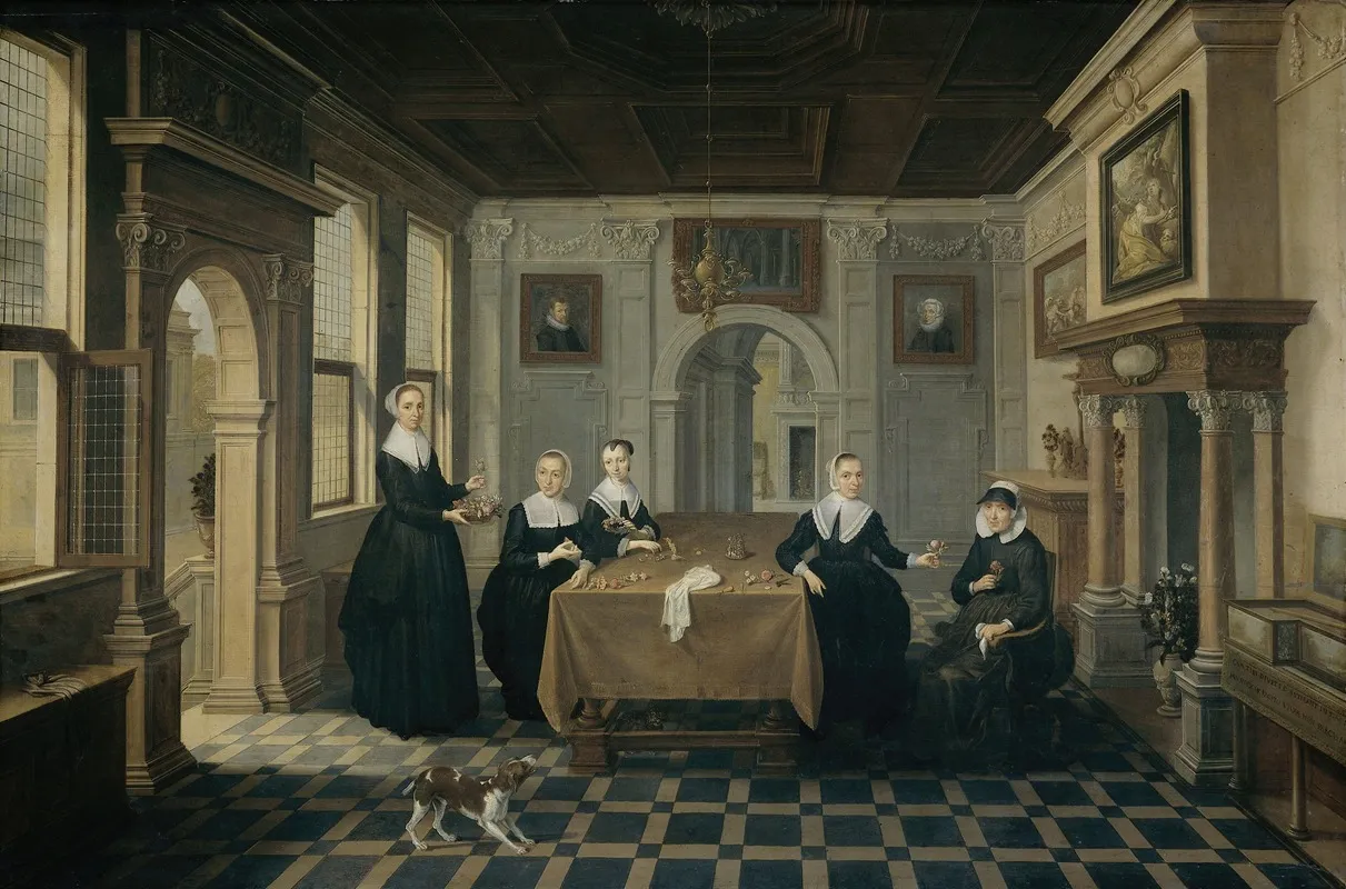 Five Ladies In An Interior by Dirck Van Delen - Canvas Print