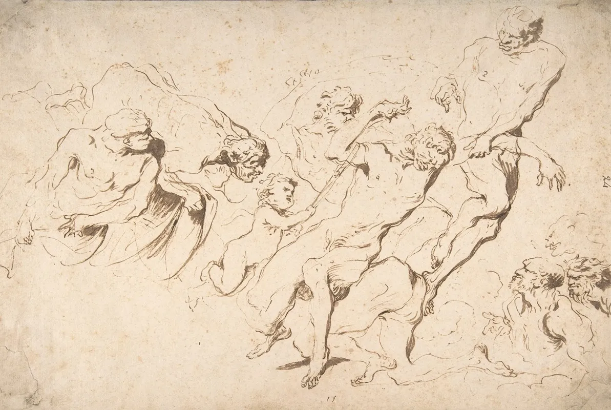 Five Nude Male Figures Punishing Another by Giovanni Benedetto Castiglione - Canvas Print