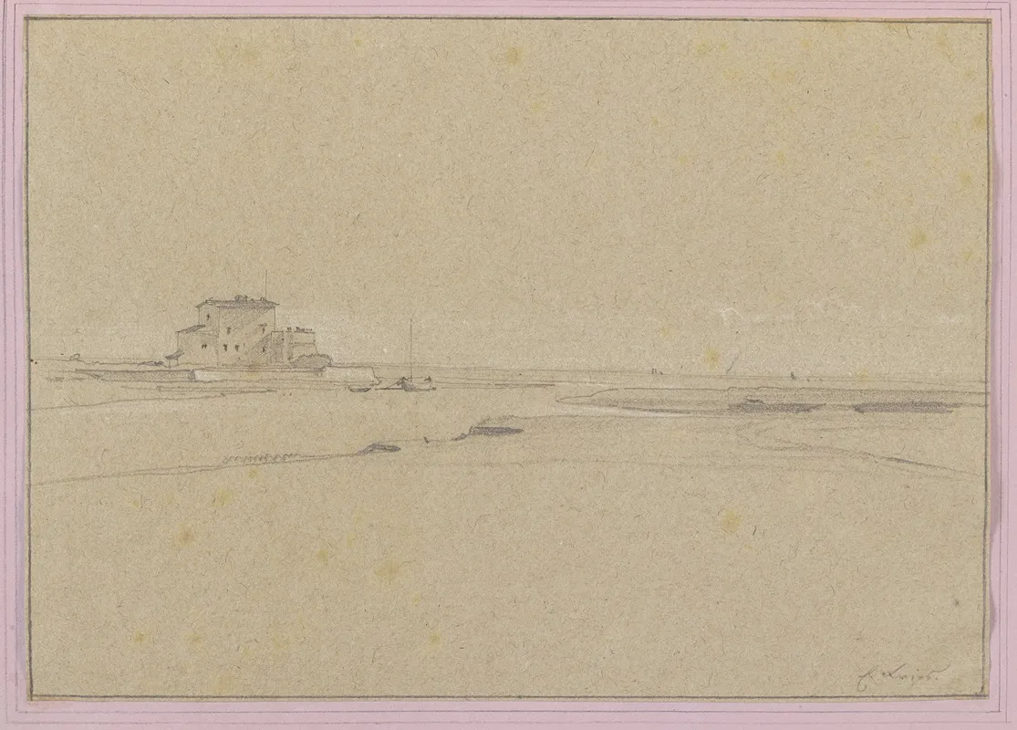 Flachlandschaft Mit Fluss Und Haus by Ernst Fries - Canvas Print
