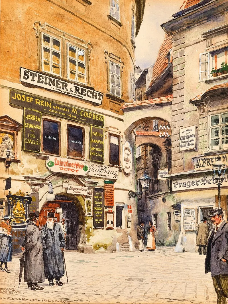Fleischmarkt In Vienna With Figural Staffage And A View Into Griechengasse