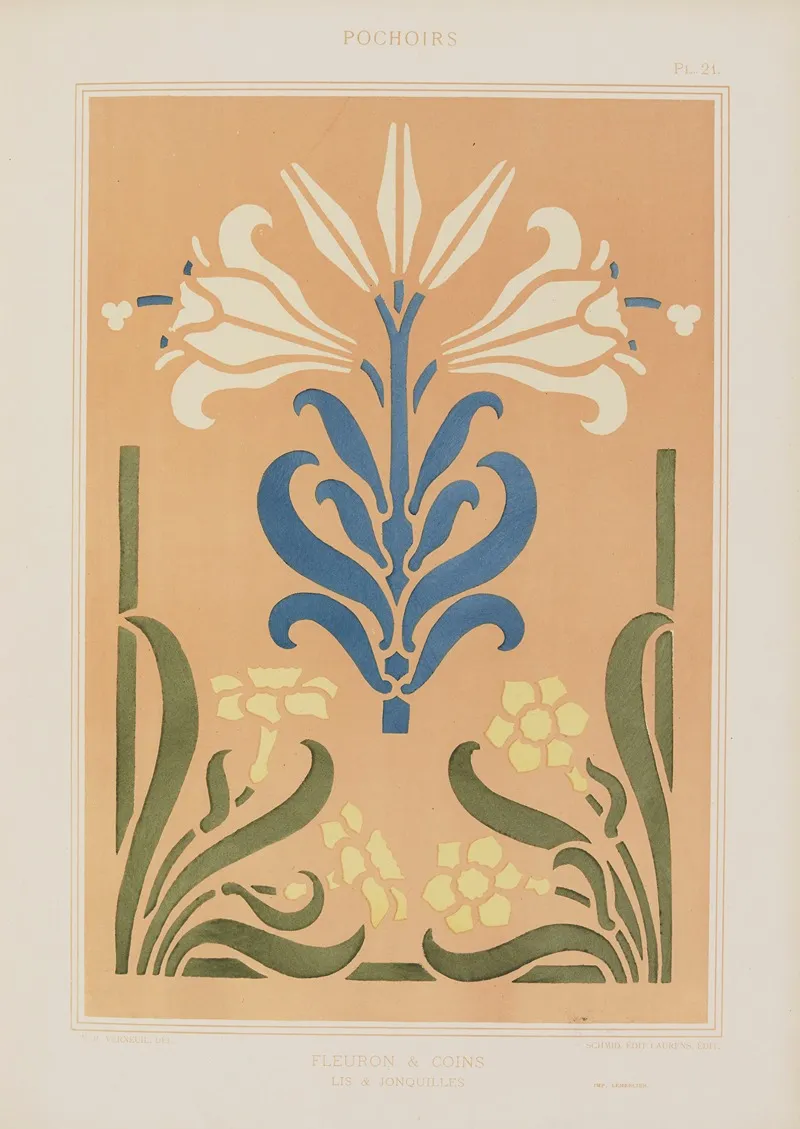 Fleuron Coins Lis Jonquilles by Maurice Pillard Verneuil - Canvas Print